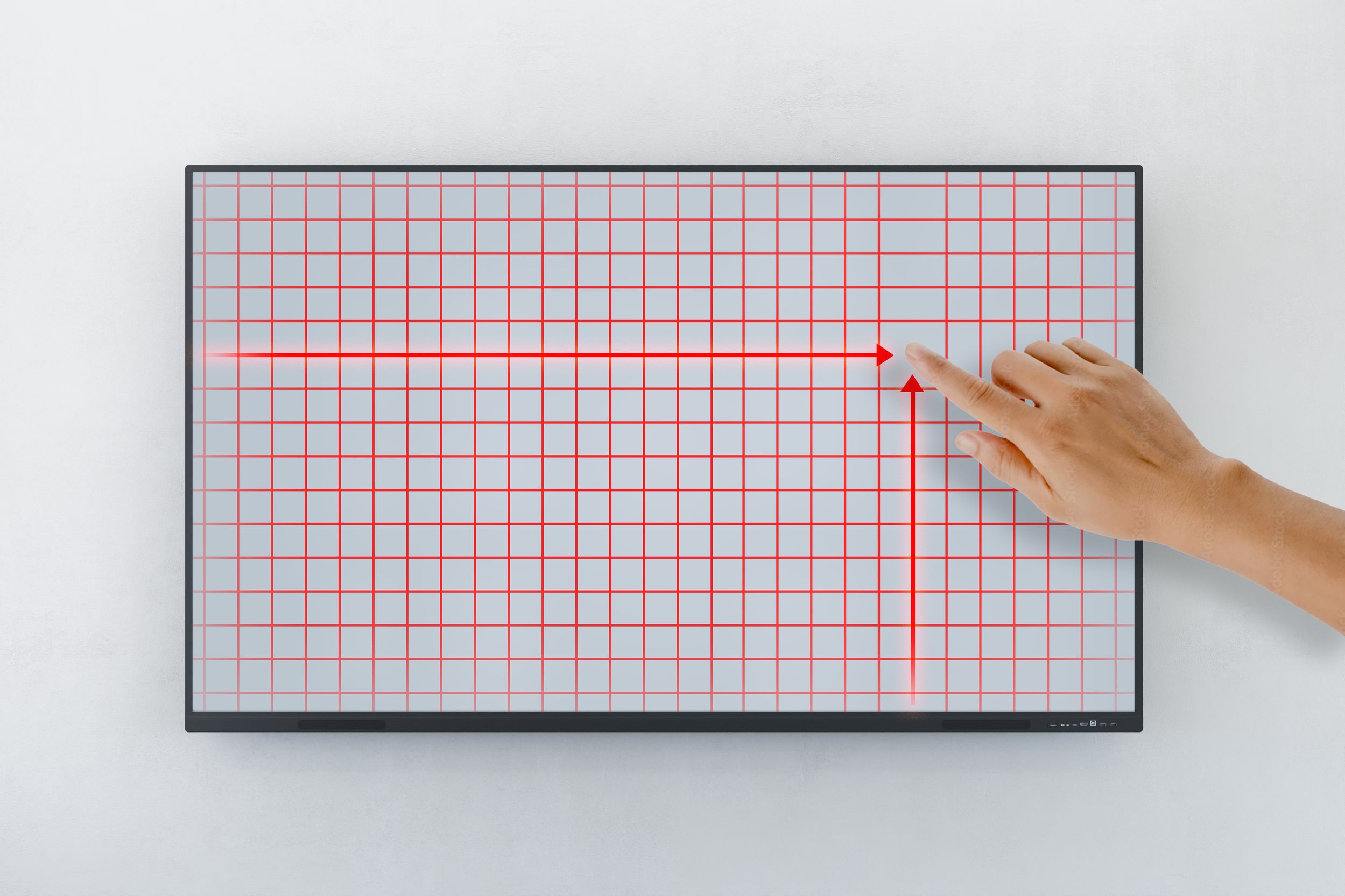 A hand touches the VS-S-C3 display—a red infrared grid visualizes precise touch detection in real time.