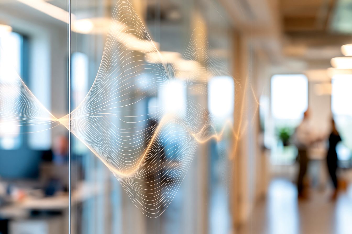 Reflection of an illustration of a sound wave in a pane of glass