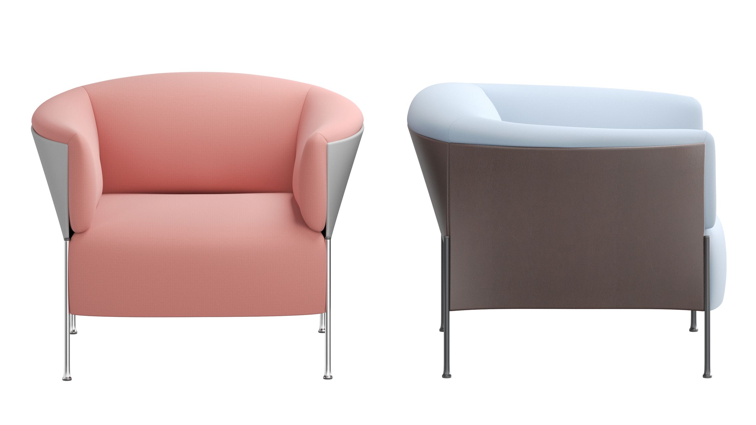 Omnia armchair in pink and light blue with a two-tone design