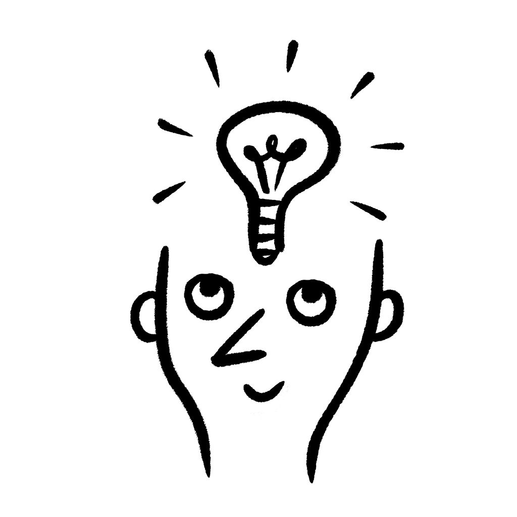 Hand-drawn illustration of a light bulb as a symbol of ideas and creative thinking