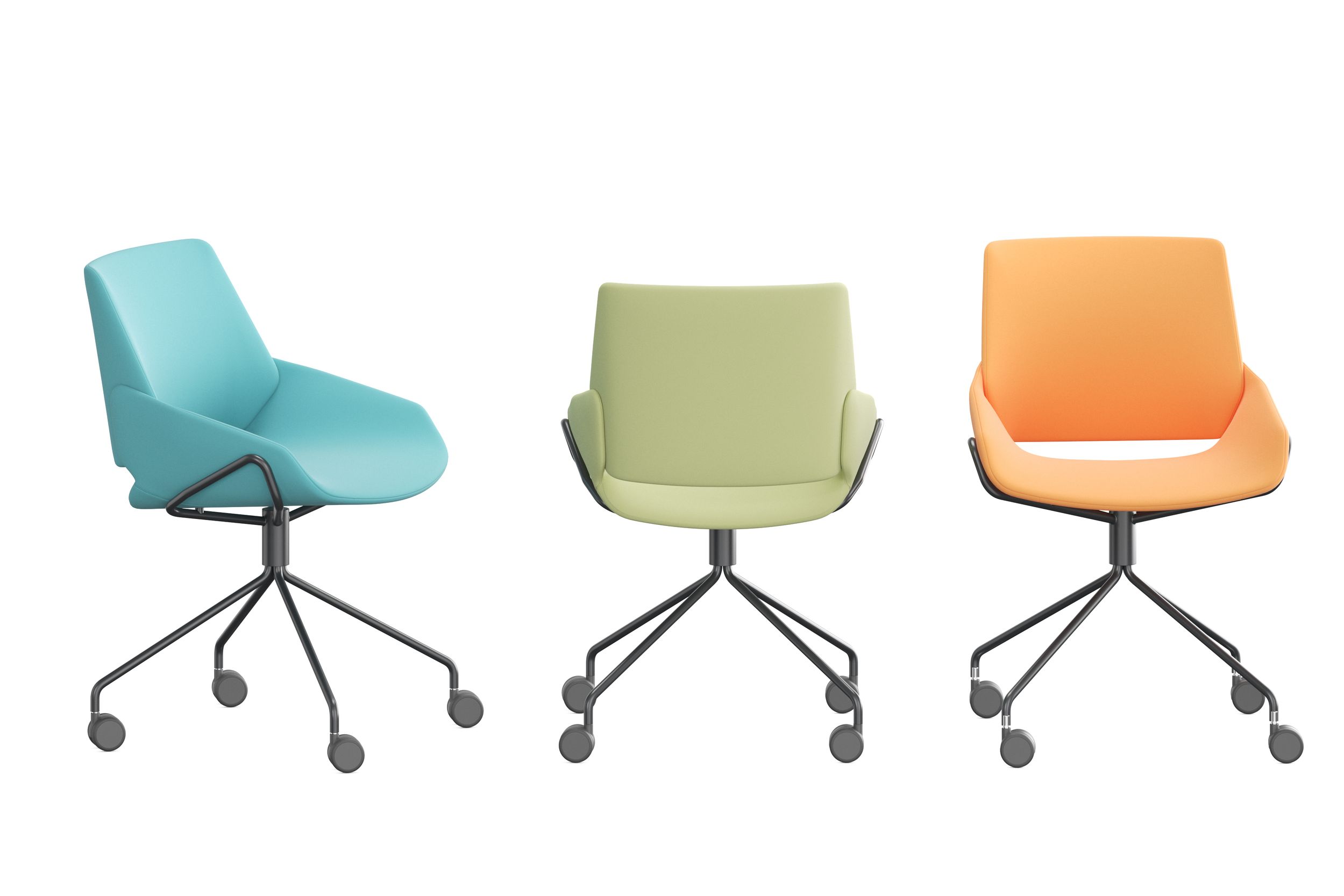 Prostoria Monk wheelchairs in turquoise, green and orangeProstoria Monk wheelchairs in turquoise, green and orange