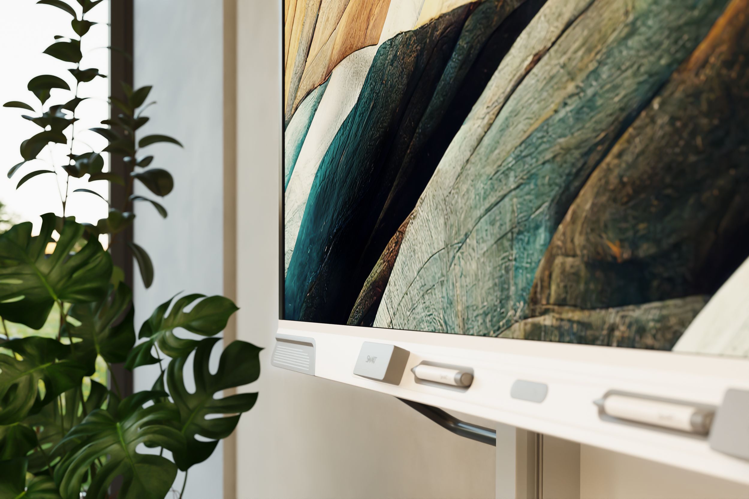 Close-up of the SMART Board RX pen tray – palm rejection technology allows for natural writing without unintended inputs