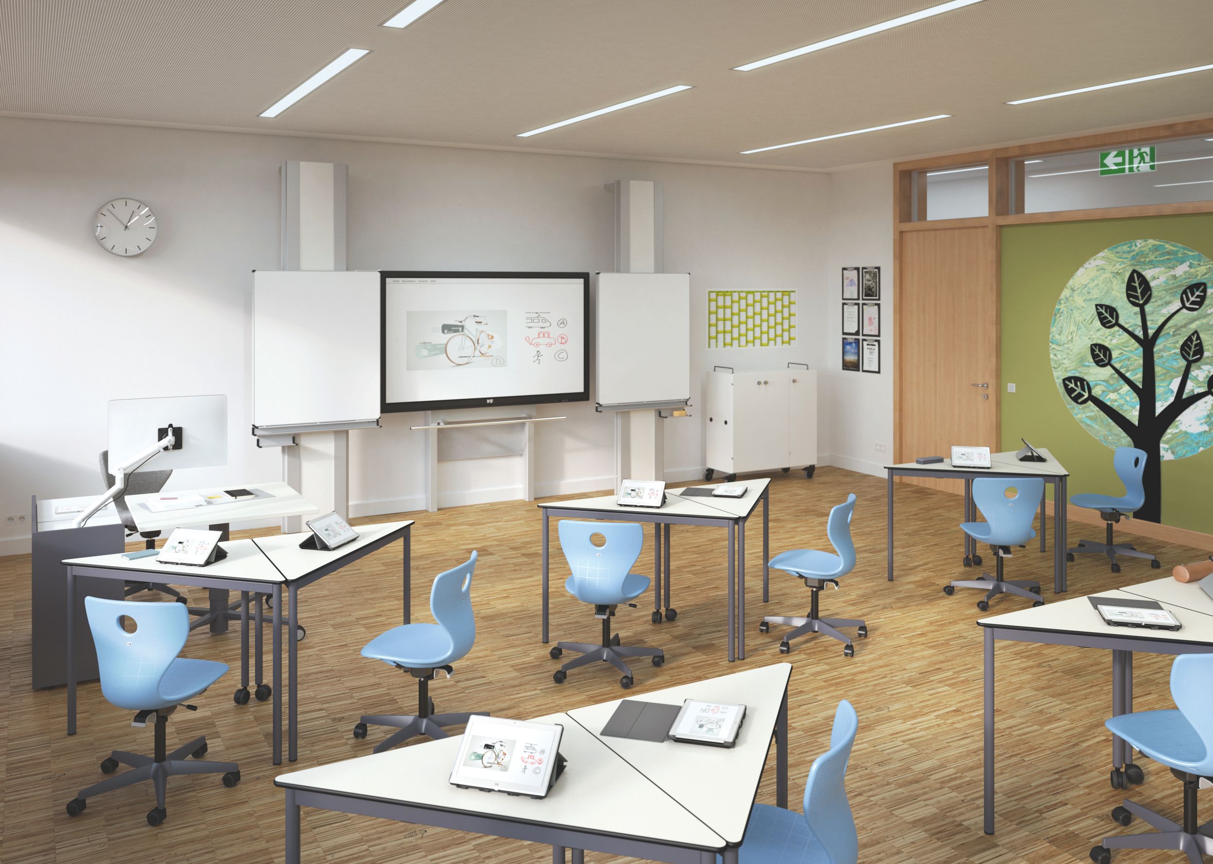 Classroom with the triangular VS tables TriTable