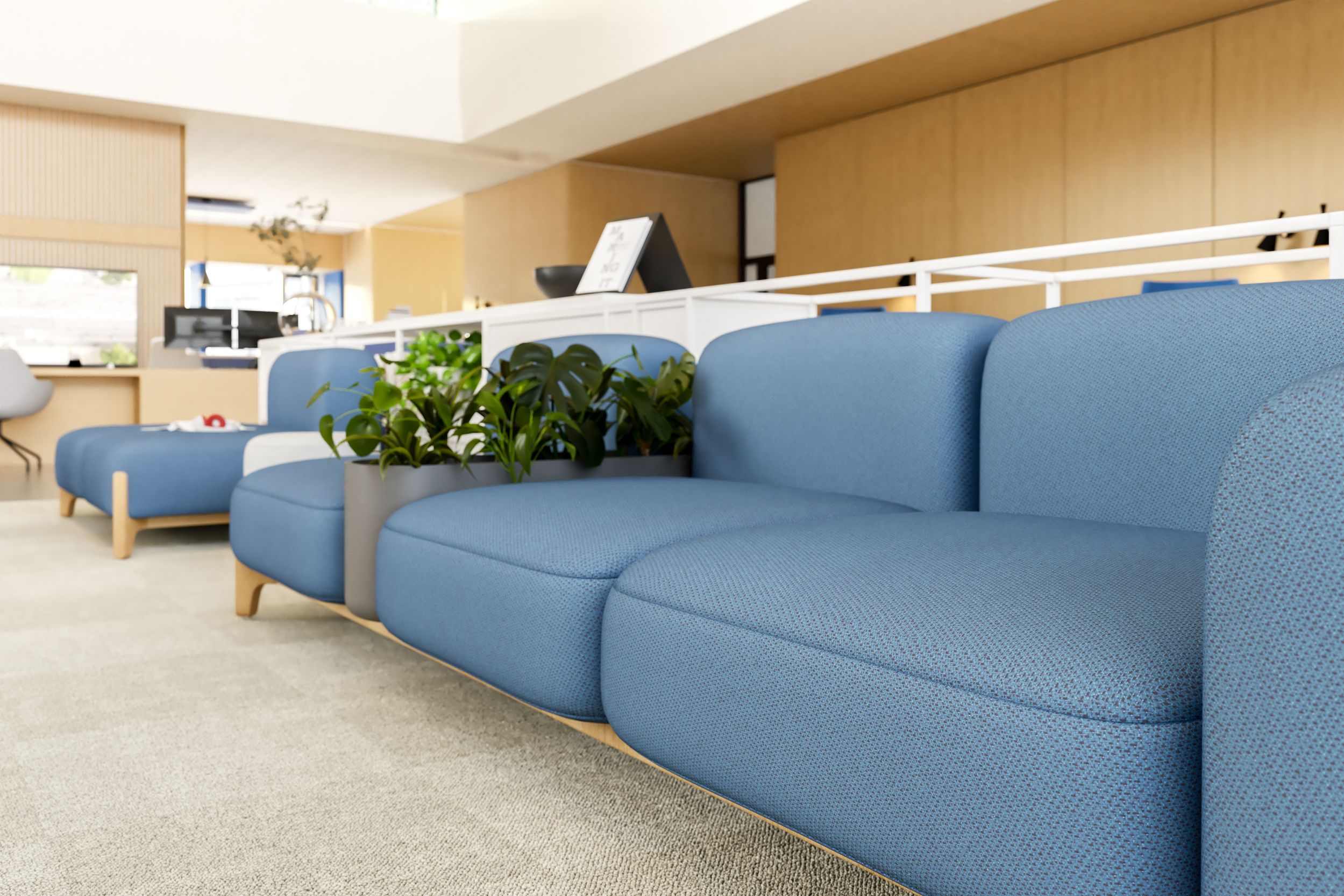 Sabot blue sofa set in an office setting