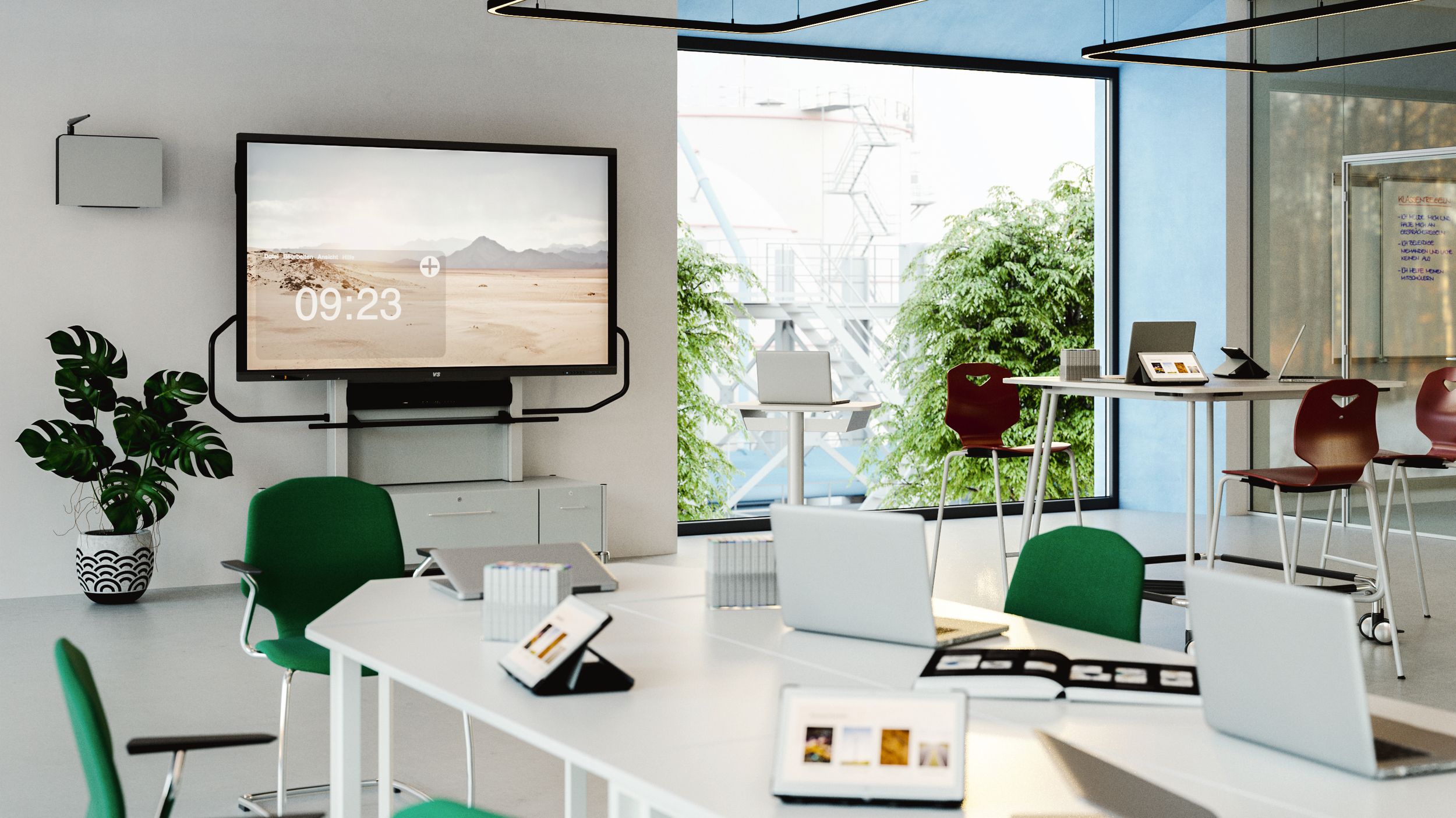 Meeting and conference room with office tables and JUMPER Air Meet cantilever chairs by VS