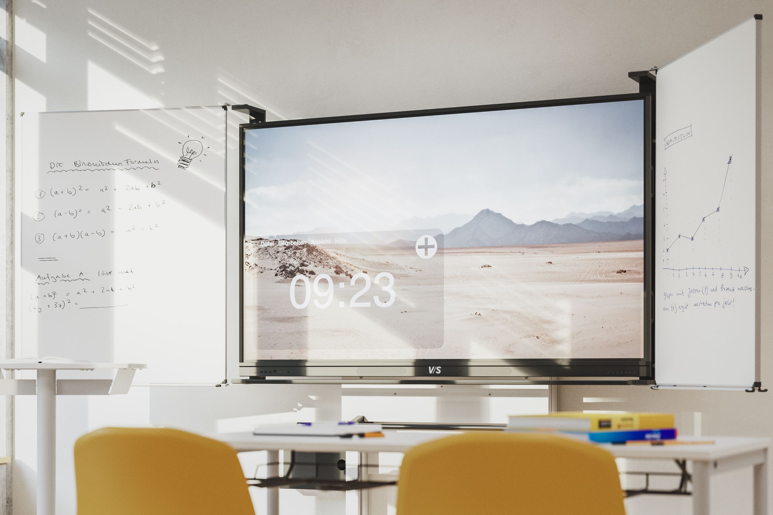 Close-up of the VS DUAL display in the classroom, showing the timer on the screen.