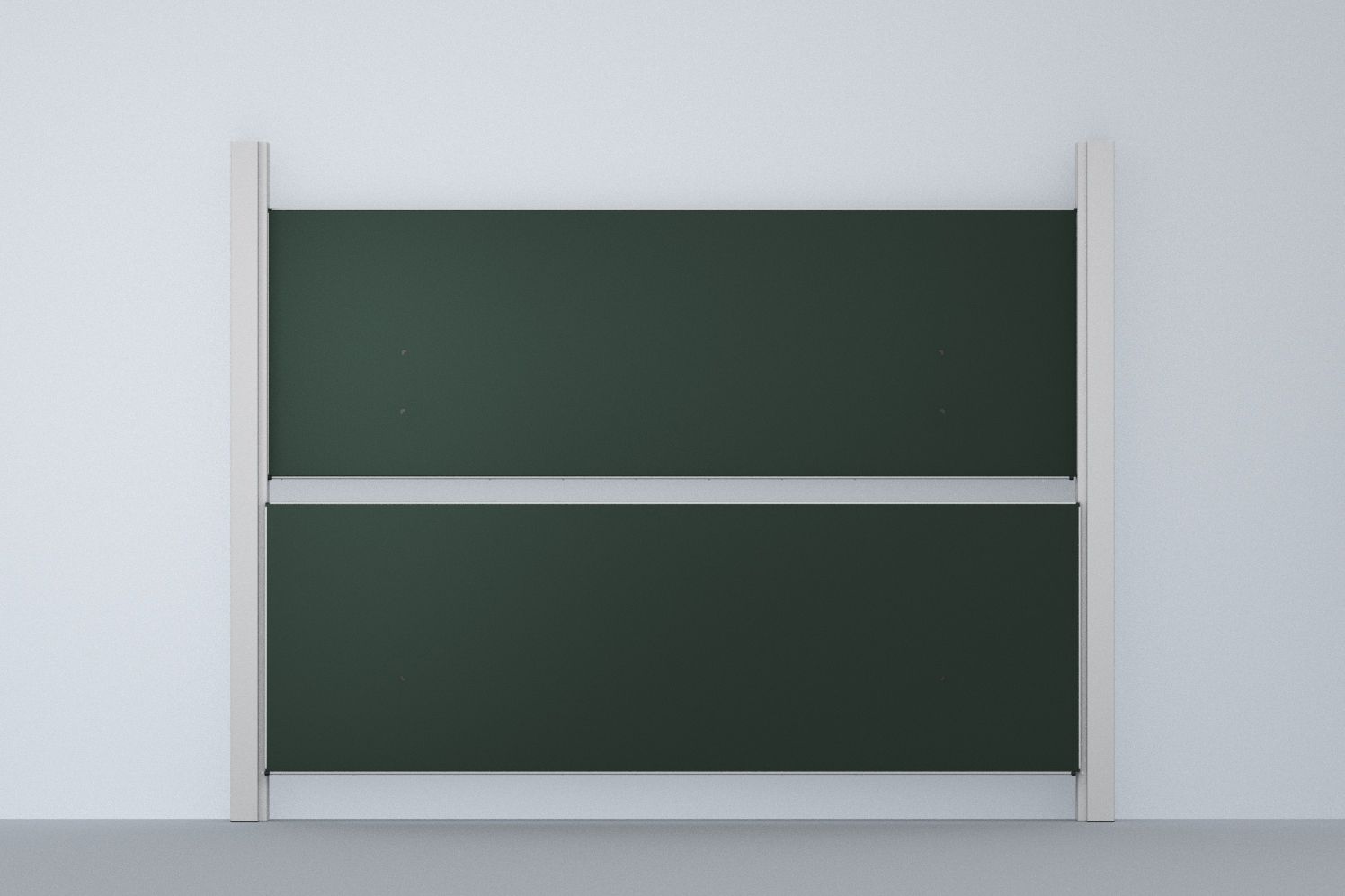 VS Pylon Board with two green chalkboard surfaces running one above the other between aluminum pylons