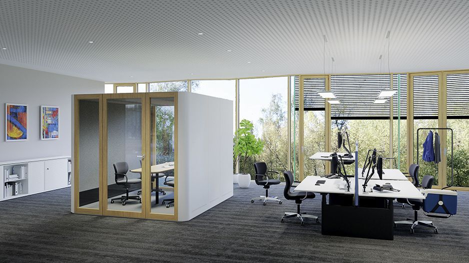 The Jetson soundproof meeting booth by VS in an office