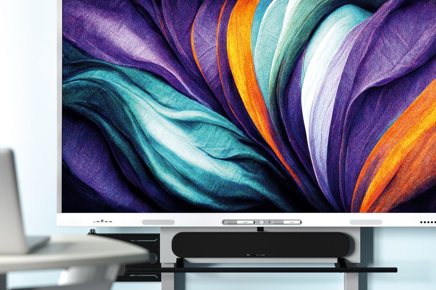 SMART MX Series display with colourful display background in a classroom.