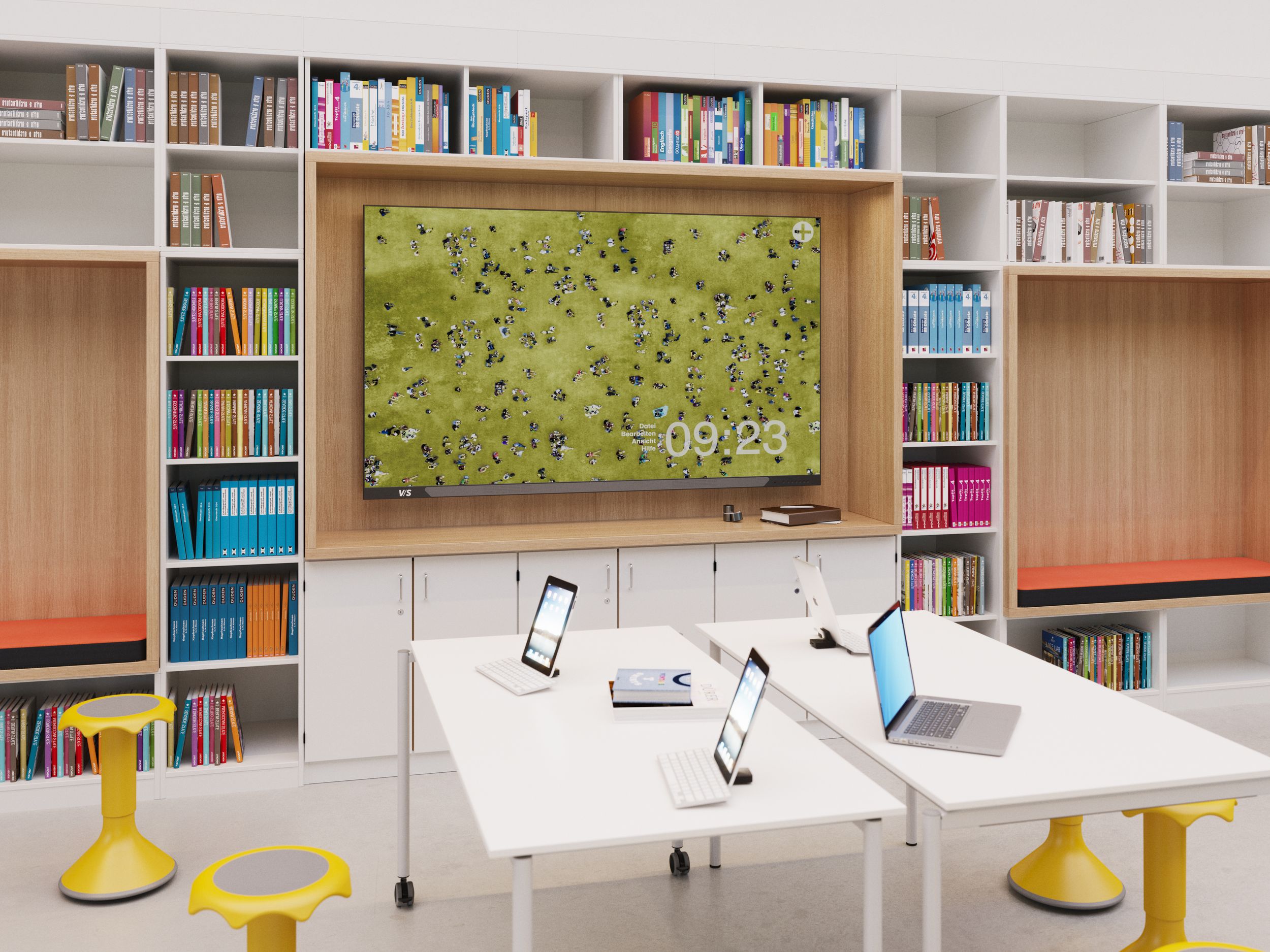VS-SIGN displays built into a recess in the 800 series wall unit from VS