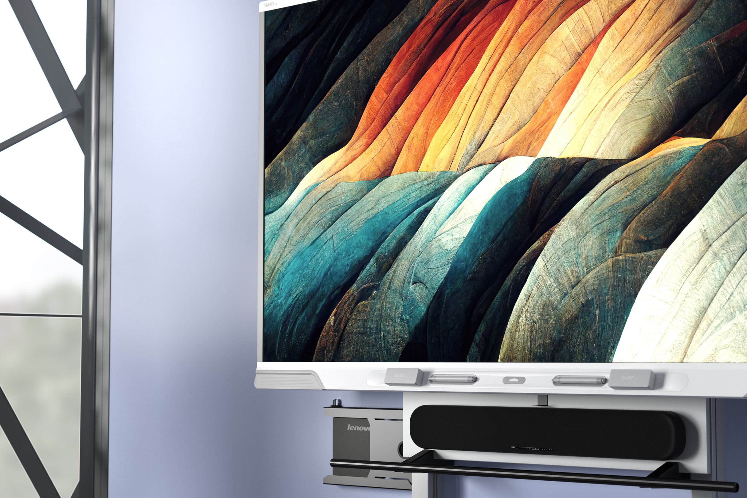 SMART Board RX on a height-adjustable VS mounting system with brilliant 4K color display – for interactive teaching with intuitive operation