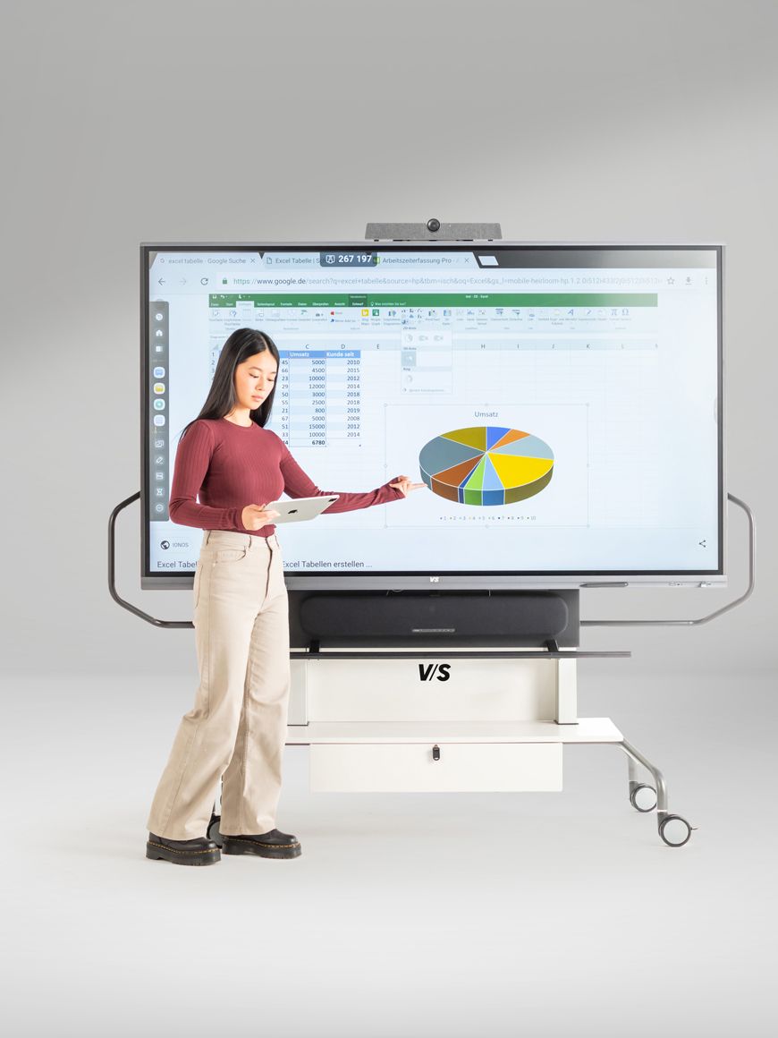 Woman standing in front of a display