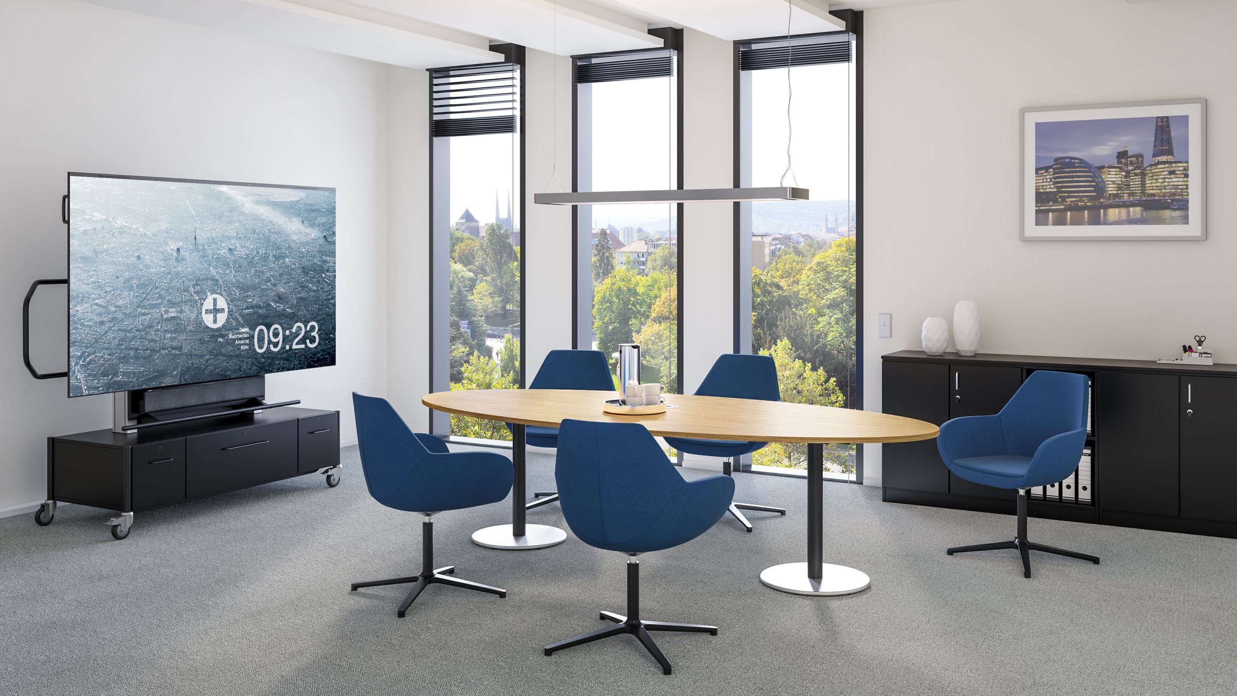 Modern meeting room with mobile display